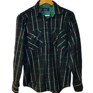 Vintage Aarons Green Maroon Plaid Flannel Shirt